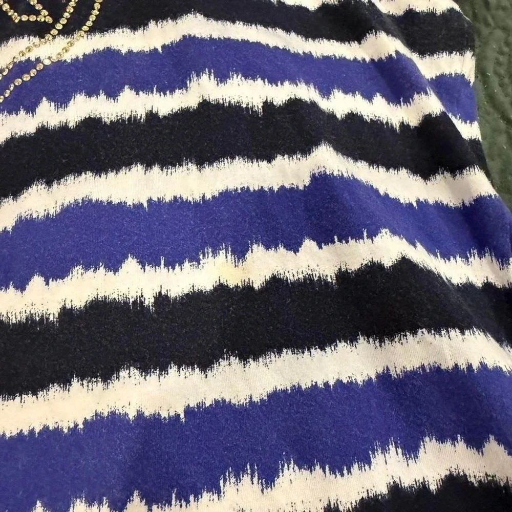 Michael Kors Womens Blue Black Striped Studded MK Logo T-Shirt Size Medium